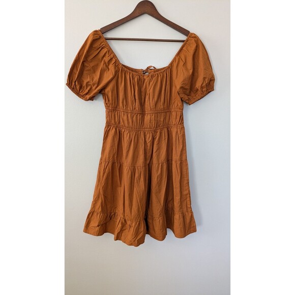 Derek Heart Milkmaid Dress Mini Brown Tiered Puff Cottagecore Peasant Prairie - Picture 5 of 10